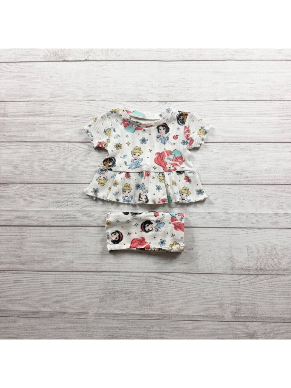Disney Baby Princess 2 Piece Outfit Short Sleeve Peplum Top Shorts 3-6 Months